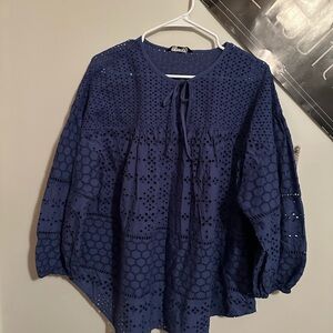 Ralph Lauren Deep Blue Eyelet Blouse